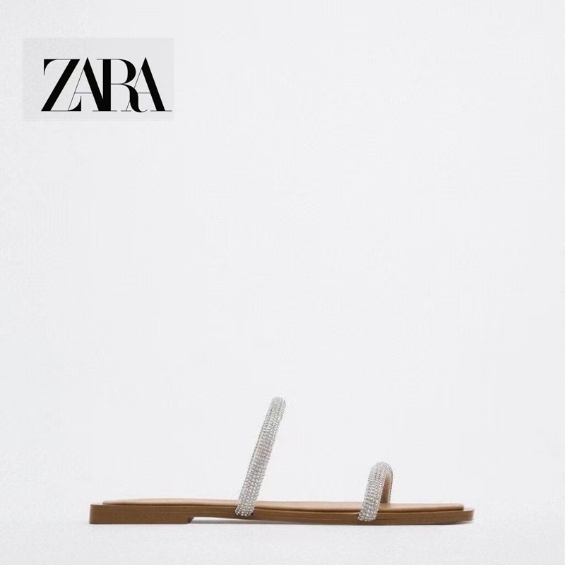 Sepatu Wanita Zara Sandal Bertali Datar Berhias Berlian Imitasi Perak |JwjAfQ0X|