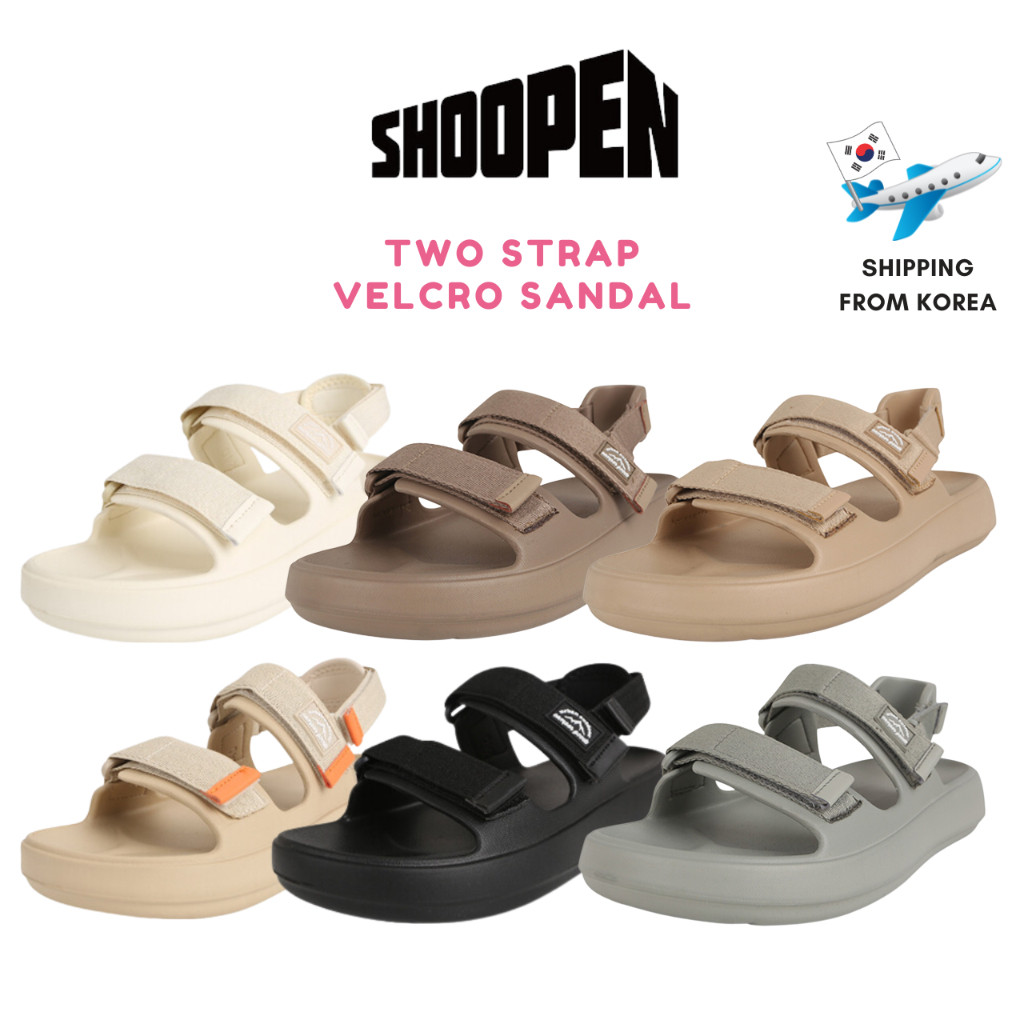 [SHOOPEN] (🇰🇷Merek Korea / Gaya Korea) Sandal dua tali dua arah yang dapat disesuaikan, sandal velcr