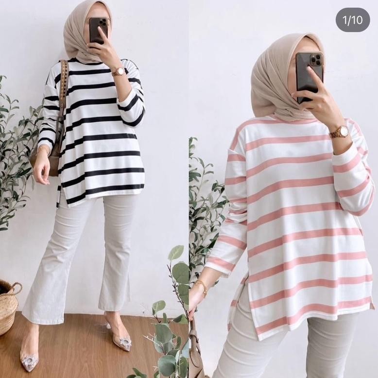 Terlaris Atasan Wanita Kaos Salur Oversize Kaos Import Kaos Wanita Jumbo Kaos Wanita Salur Oversize 