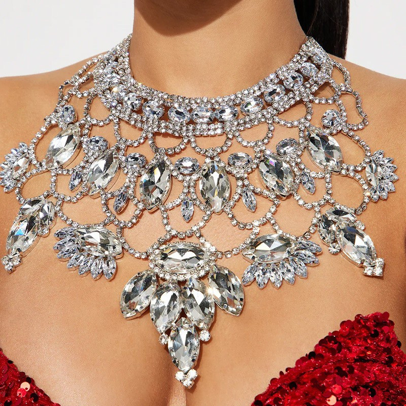 {YiBo} Kalung berlian imitasi Kalung Makan Malam Mewah Ringan Berkelas Kalung Berlian Berlapis-lapis