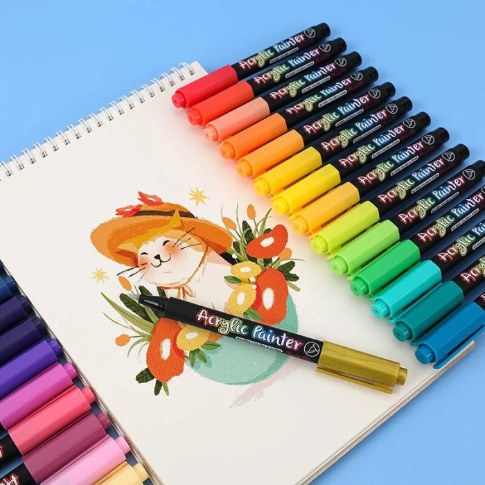 

T E R B A R U 8/12/24/36 Colors Acrylic Pen Acrylic Paint Brush Marker Pens for