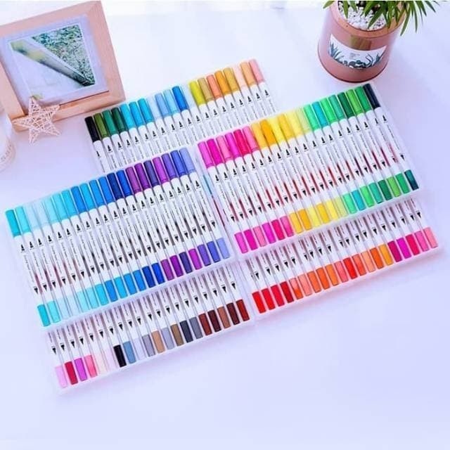 

T E R B A R U [Dijual] 60 Color Brush Pen Set Marker Fineliner Watercolour Marker
