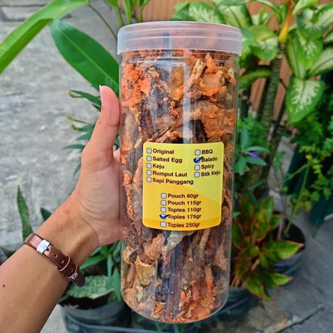 

Keripik Kulit Ikan Salmon Rasa Balado Premium 175gr Rasa gurih dn enak [terbaik]