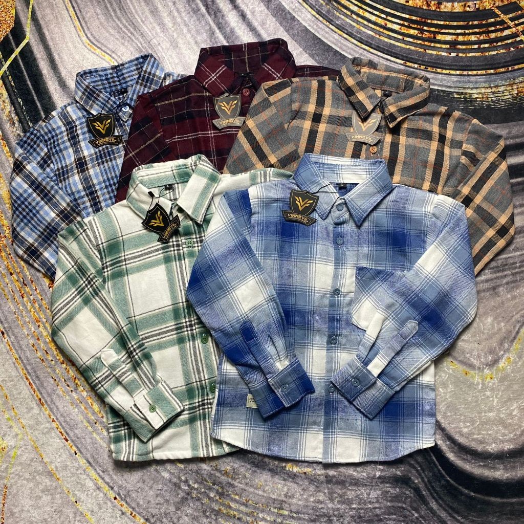Baju Anak Casual Kemeja Flanel Anak Laki Laki Perempuan Kotak Kotak Umur 1-10 Tahun
