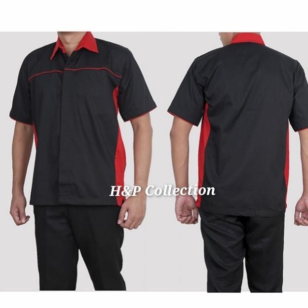 KEMEJA SERAGAM KERJA ABU POLOS COMBI BIRU. HPID