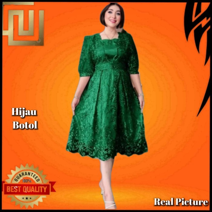 HOT SALE Baju Gaun Pesta Wanita Misona Midi Dress Korea Style Natal Hijau Botol