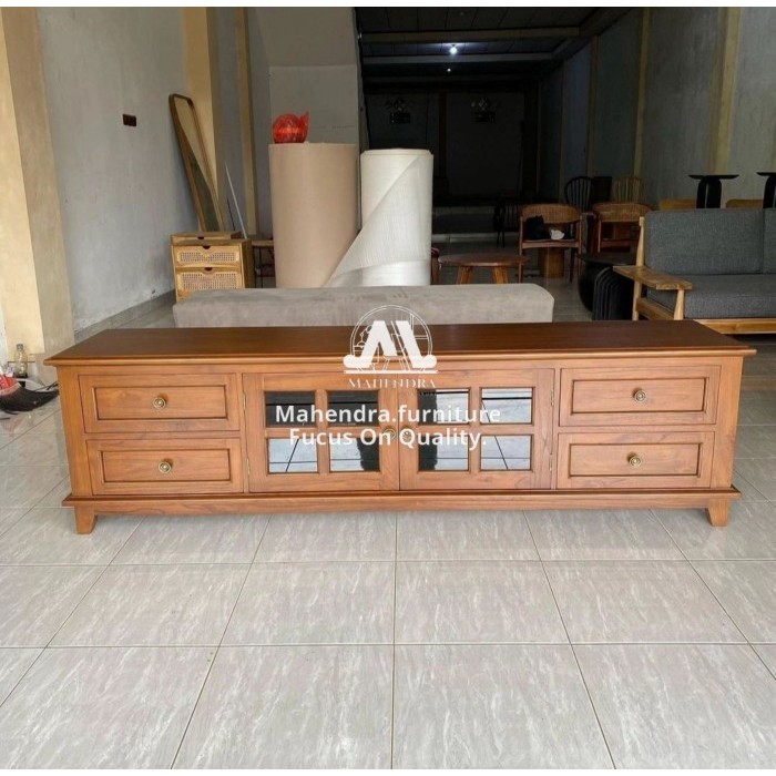 Bufet TV Minimalis Jati meja TV jati minimalis modern pintu kaca meja tv laci jati minimalis