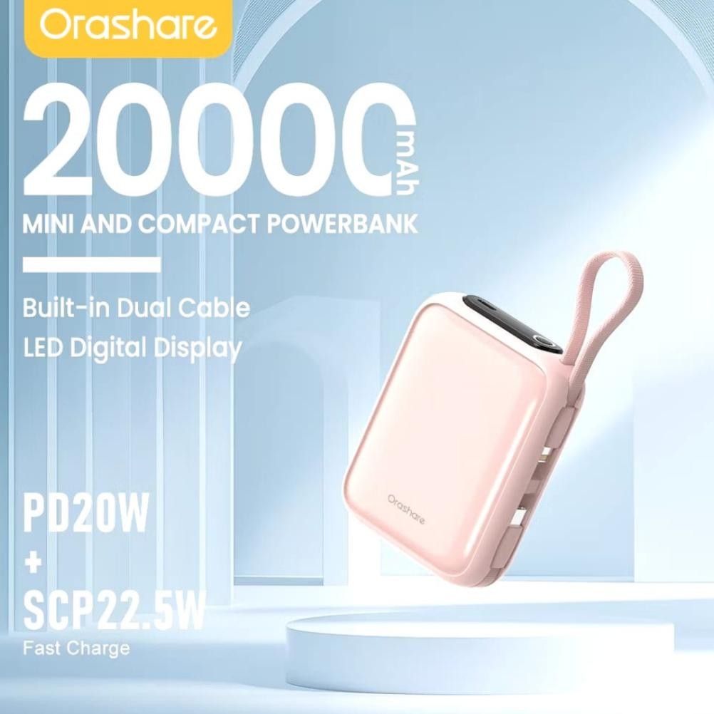 Powerbank Fast Charging Orashare Pcm20 Mini 20000Mah Built In Dual Cable Pd20W Fast Charging Portabe
