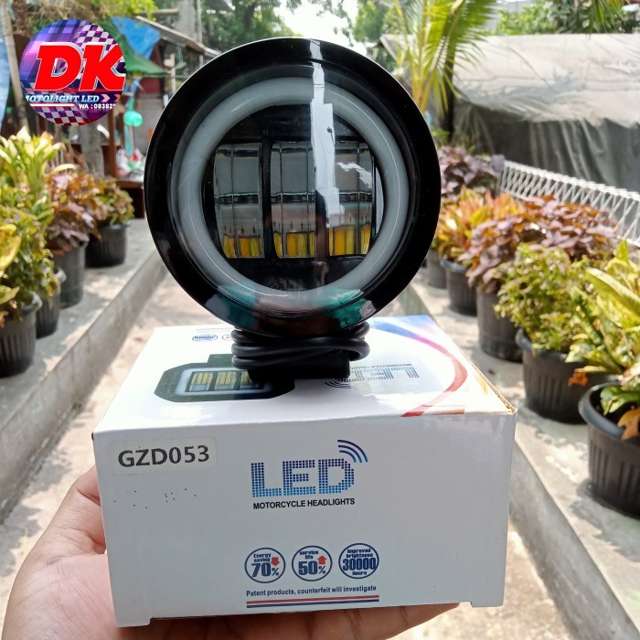Lampu tembak lampu foglamp daymaker 3 lensa bulat motor mobil
