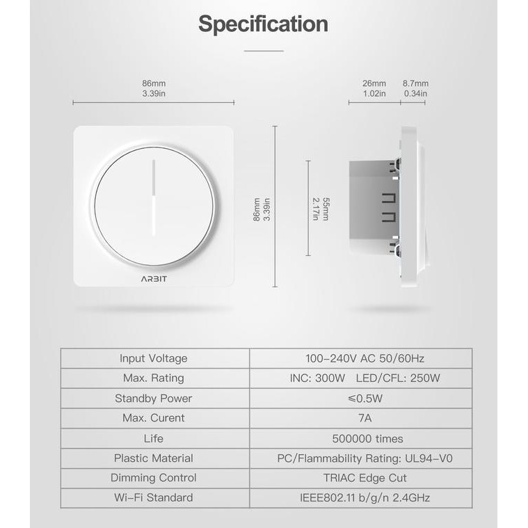 Arbit Smart Wifi Saklar Redup Dimmer Switch Tuya
