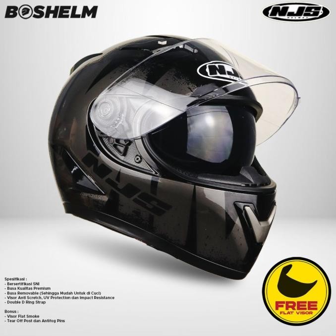 Helm Njs Shadow Reaper Black Glossy Silver Helm Full Face Sni
