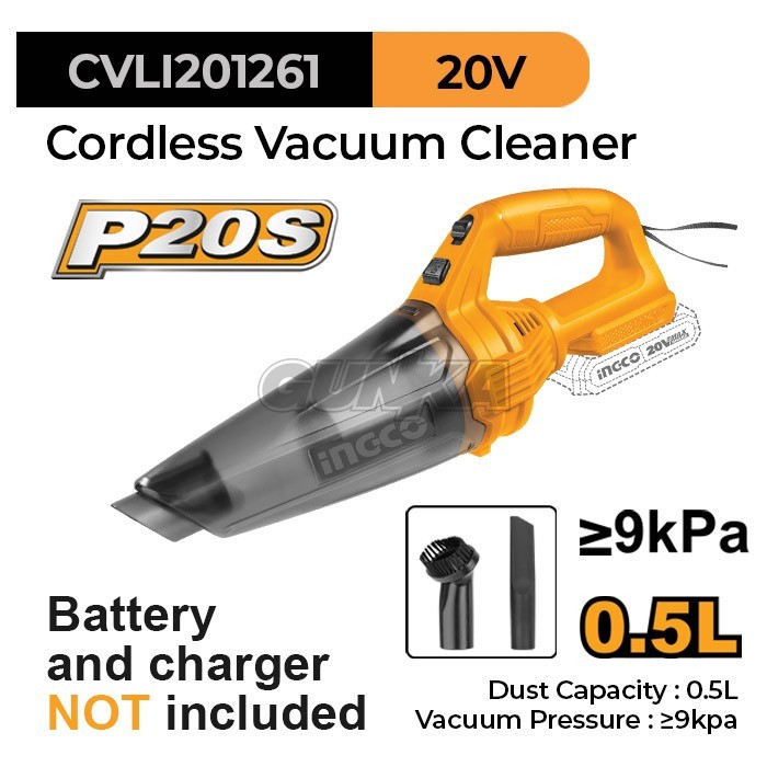 P20S Cordless Vacuum Cleaner (0.5 L) INGCO CVLI201261 Mesin Vakum Sedot Penyedot Debu Baterai Hand-H