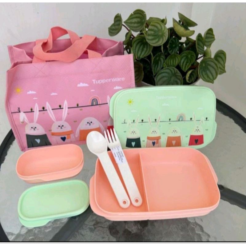 KULITAS TERBAIK- Promo wadah bekal makan anak foodie lunch set tuperware ( 1 set )