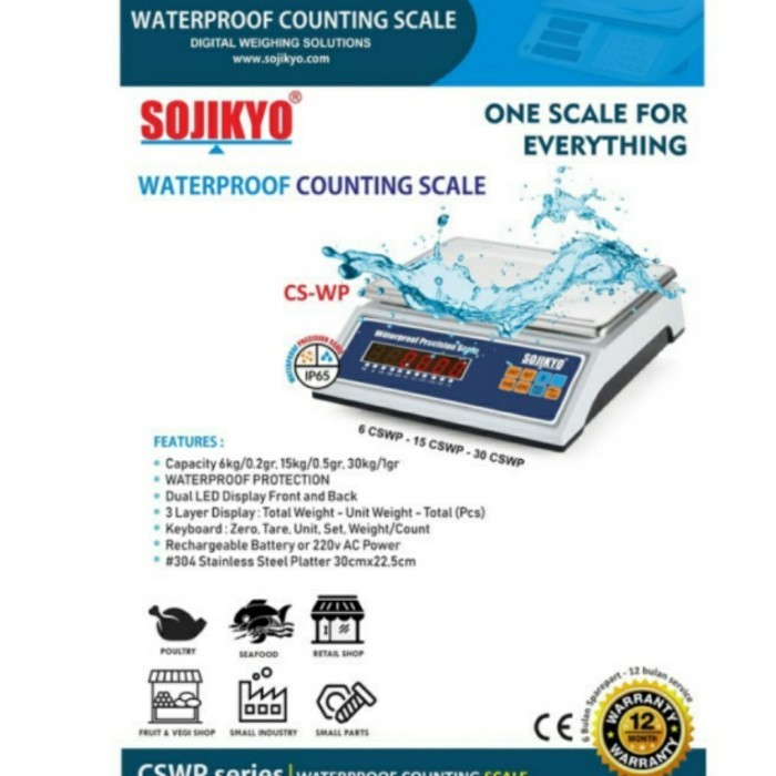 

newgan!! Timbangan Meja Digital Waterproof Murah SOJIKYO CSWP Kapasitas 30kg/1g