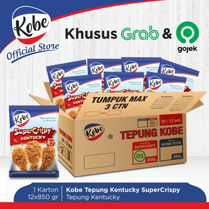 

Kobe Tepung Ayam Kentucky Super Crispy 850G 1 Karton Isi 12Pcs Gojek/G Terlaris