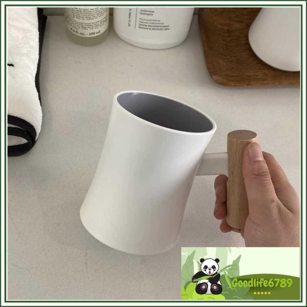Mug Gelas Plastik Unik Estetik Gagang Kayu /Gelas Coffee Elegant Gelas Kopi Teh Panas Ty-5254