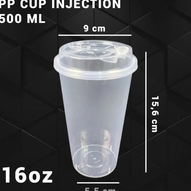Pp Cup Injection 500Ml / 16Oz Gelas Plastik Coffee / Boba / Tea