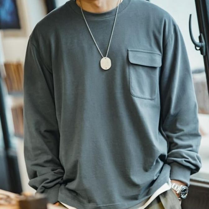 KAOS POLOS POCKET OVERSIZE PRIA KAOS POLOS LONG SLEEVE POCKET T-SHIRT