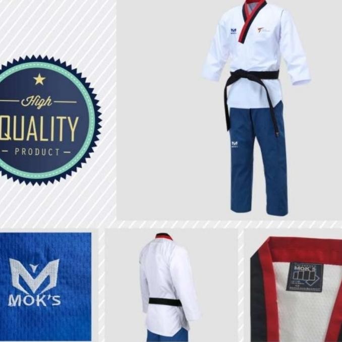 Dobok Poomsae Taekwondo Poom Kerah Merah Hitam Moks Cowok Pria Cadet  Ready