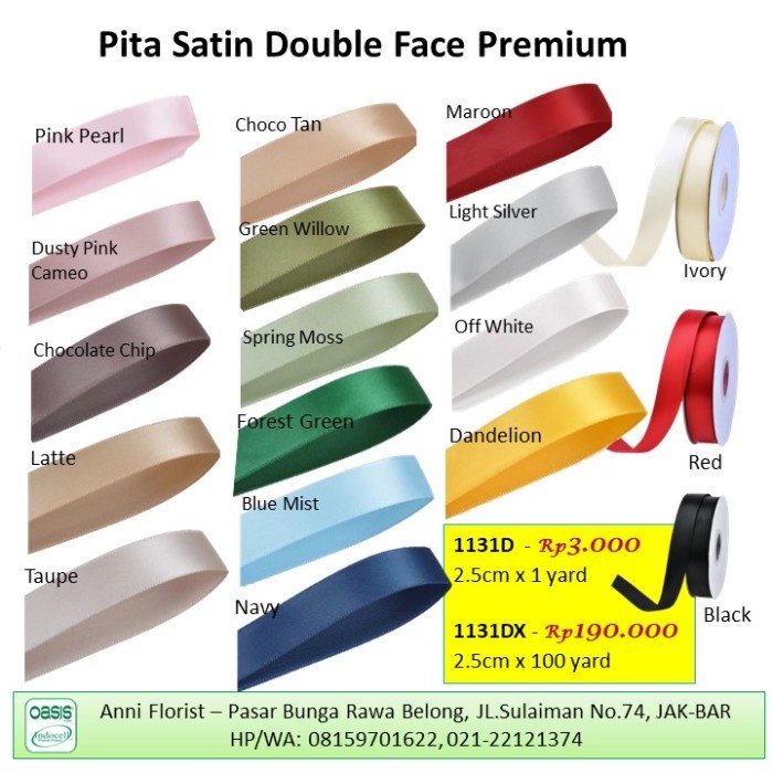 

Pita Satin Double Face Premium (1131DX), 2.5cm x 100 yard, pita buket