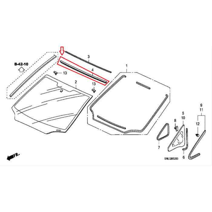 Karet List Kaca Depan Atas Honda Civic Fd 2007-2012 Original Barangbaru