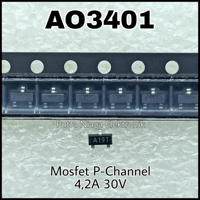 Baru (10) AO3401 SMD Power Mosfet P Channel SOT23 / AO 3401 P-Ch 4,2A 30V putr4n