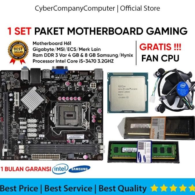 TERLARIS - Paket Mobo i5 - Motherboard H61 ECS Lga 1155 Processor Intel Core i5-3470 Ram DDR 3 Samsu