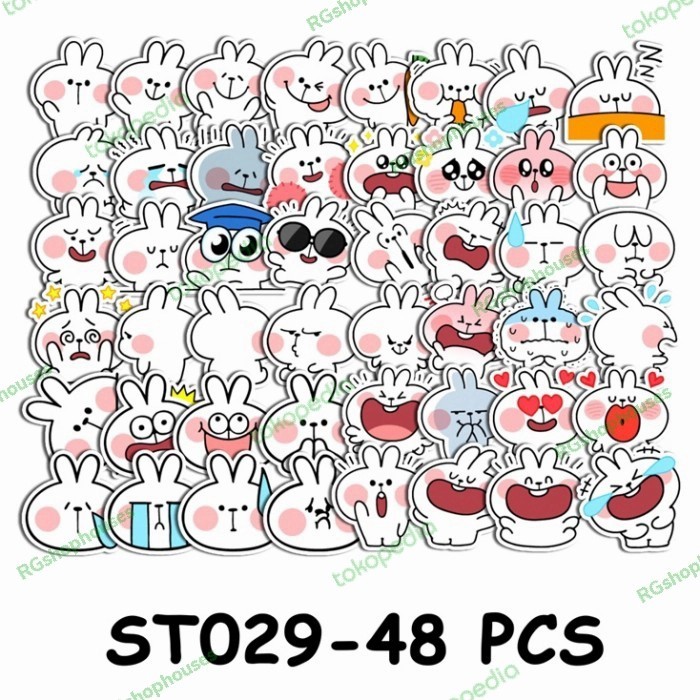 

48pcs sticker motif hewan kelinci rabbit putih kartun lucu kawaii fashion dekorasi hiasan vintage hp/tablet/laptop/mobil/helm/jurnal anti air waterproof