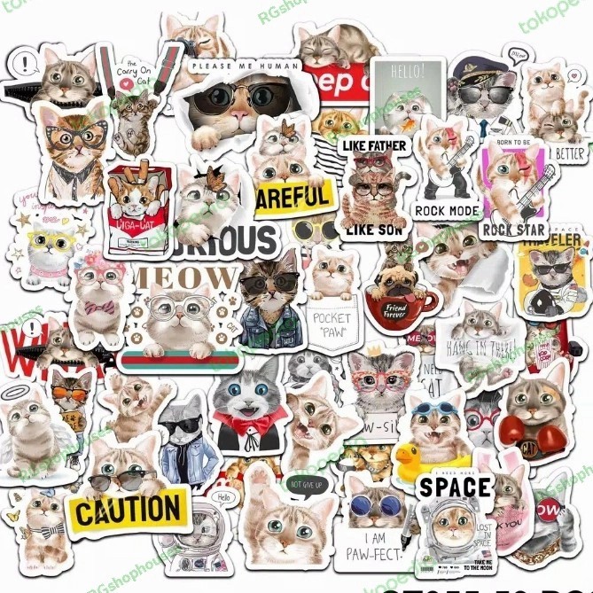 

sticker hewan kucing cat tumblr waterproof laptop koper mobil 50pcs