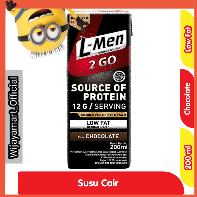 

L-Men 2 Go Whey Protein Cokelat Rendah Lemak 200 ml