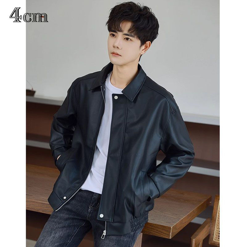 Jaket Kulit Jas Pria, Jaket Kulit Tampan, Mantel Kerah Turn-Down Premium Serbaguna