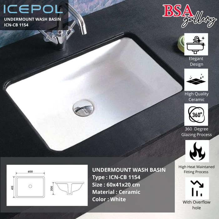 WASTAFEL CUCI TANGAN KERAMIK WESTAFEL TANAM MEJA KOTAK ICEPOL ICN CT 1154