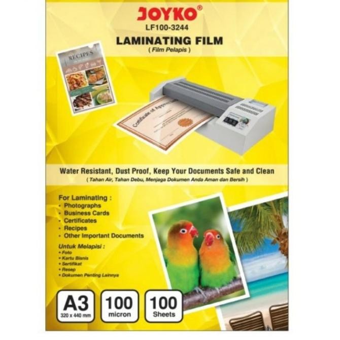 

TERBARU - Plastik Laminating / Laminating Film ukuran A3 isi 100 lbr - JOYKO