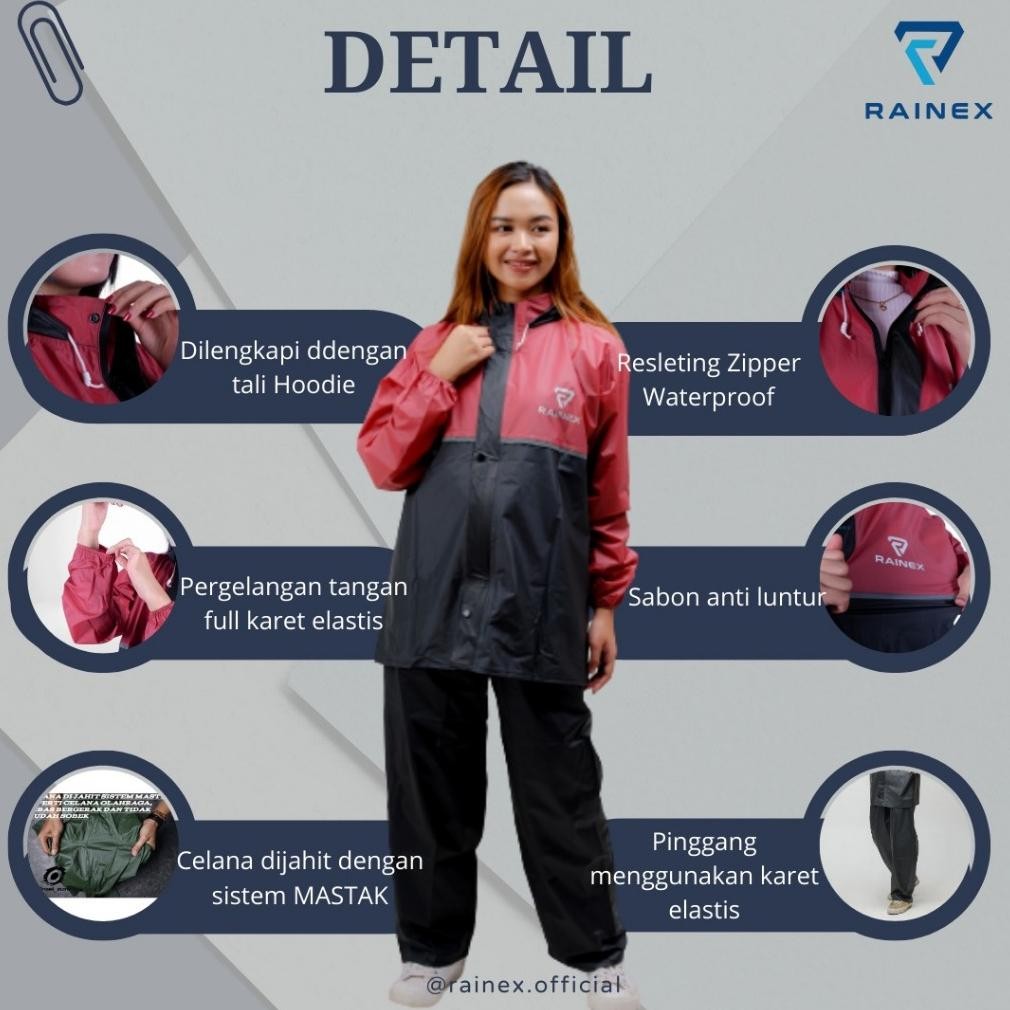 GHT JAS HUJAN SET HOODIE PREMIUM QUALITY BY RAINEX RAINCOAT (Pria & Wanita) Anti Rembes,Desain Brand