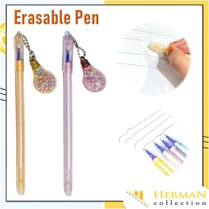

Terbaru HC Pena Gantungan Bohlam Lampu Unik Blue Ink Gel Bisa di Hapus bolpen warna pastel glitter