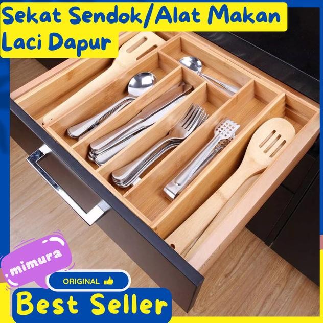 Tempat Sendok Laci Lemari Dapur Bahan Bambu Baki Peralatan Makan