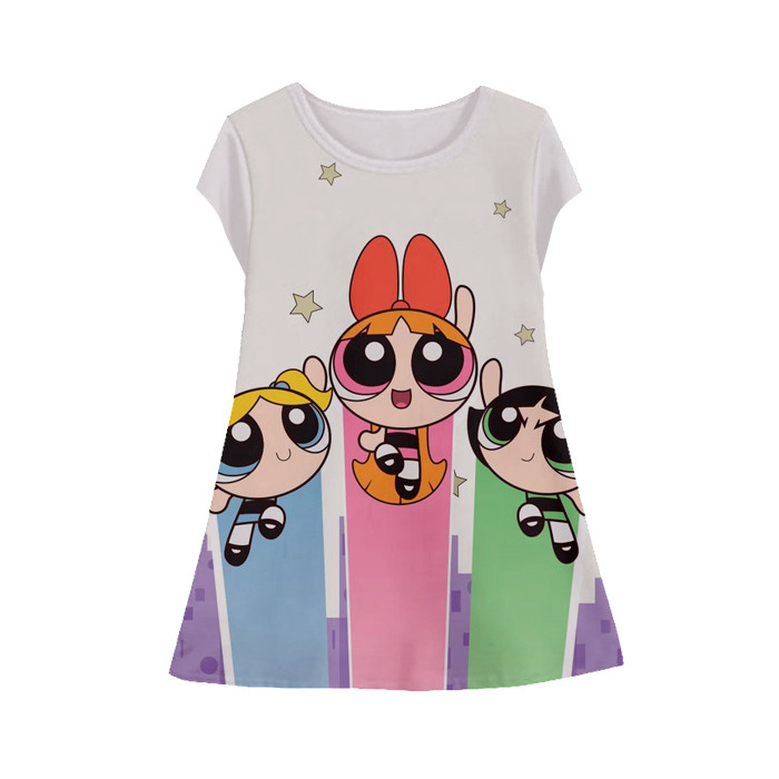 Baju Dress Kartun Anak Lengan Pendek Kartun 3D Printing The Powerpuff Girls Tunik-Powerpuff-1-design