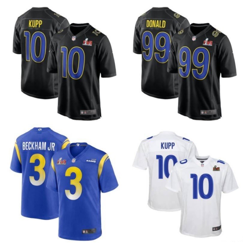 Jersey Sepak Bola Super Bowl LVI NFL Los Angeles Rams 3 BECKHAM JR 10 KUPP 99 DONALD 9 STAFFORD 2022