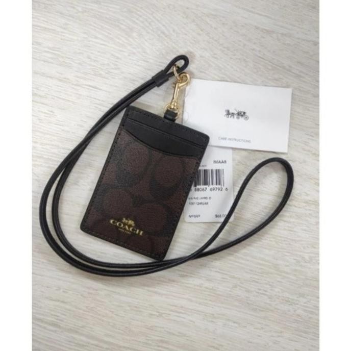 

COACH Lanyard In Colorblock Signature Canvas ID Mahogany Original