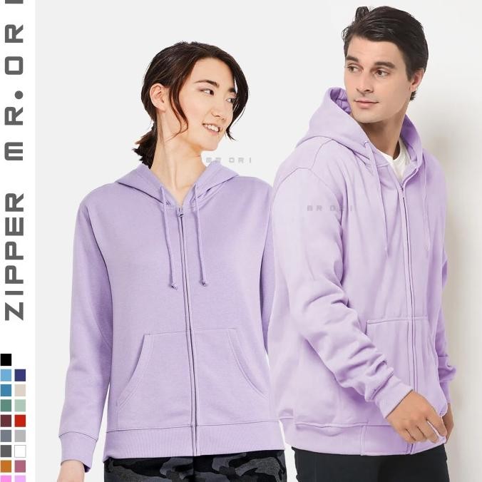 SWEATER HOODIE ZIPPER TEBAL SIZE S-XXXL LILAC (PRIA & WANITA)