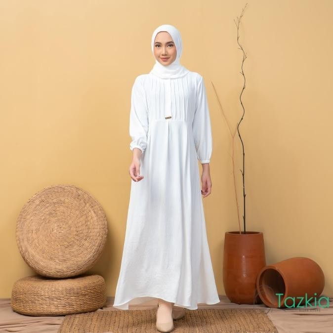 DRESS MUSLIM WANITA GAMIS SET PASHMINA AZALIA WHITE POLOS CRINKLE