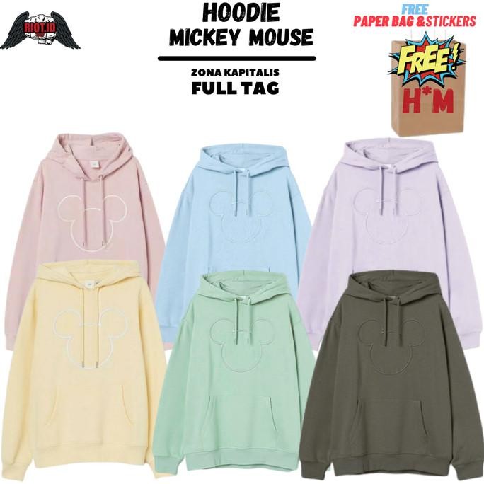 HOODIE H&M MICKEY MOUSE DISNEY PINK FREE PAPER BAG PRIA WANITA HNM
