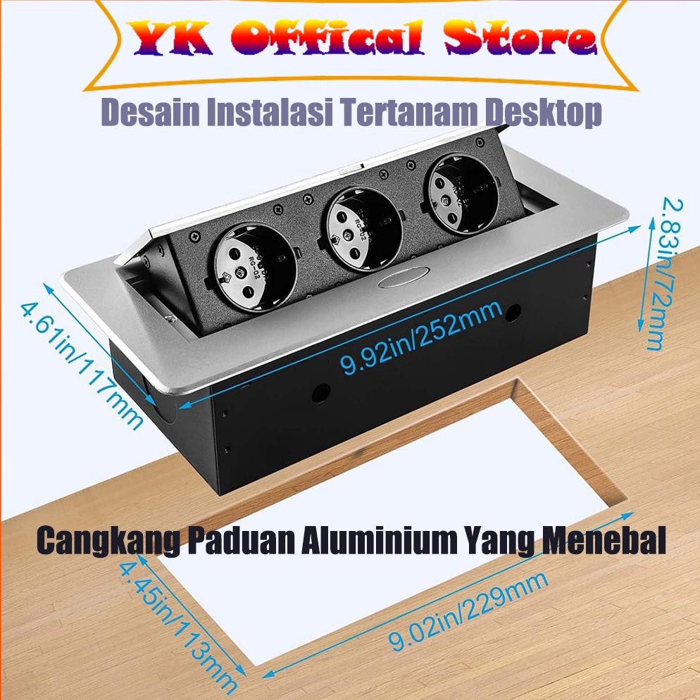 Stop Kontak Tanam Meja Soket pop-up 3lubang Desktop Tertanam Stopkontak Floor/Desk Outlet