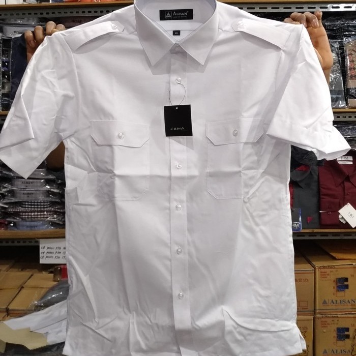 Alisan Kemeja Putih Pangkat Kantong Dua Pendek Pilot Dinas