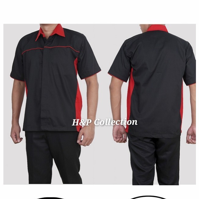 KEMEJA SERAGAM KERJA ABU POLOS COMBI BIRU.