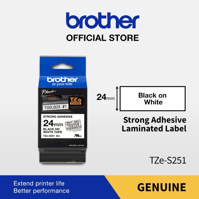 

Brother Label Tape Tze S251 Strong Adhesive Black On White 24Mm Terlaris