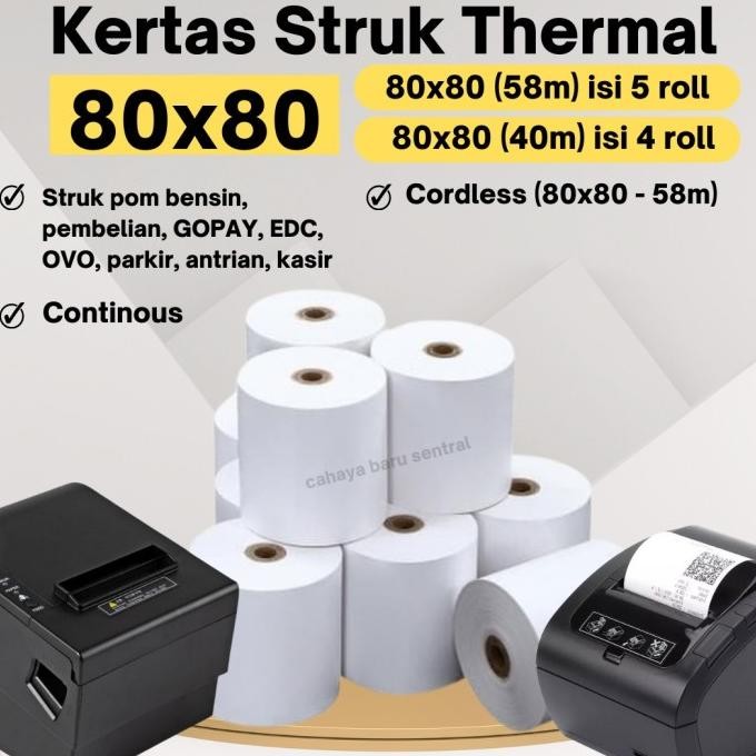 

PRODUK BARU!! KERTAS STRUK KASIR PAPER ROLL TERMAL PAPER REGISTER ROLL UK 80X80 MM