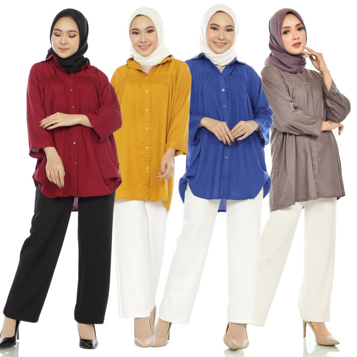 Kemeja Polos Jumbo,kemeja Wanita Katun Rayon Xxxl