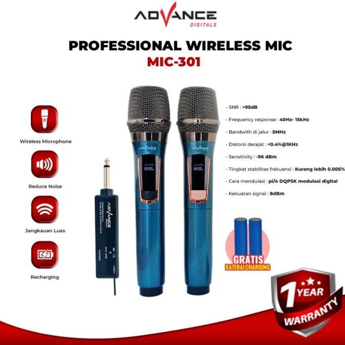 Advance MIC-301 Microphone Wireless Double 2 Mic Karaoke Nirkabel Ori