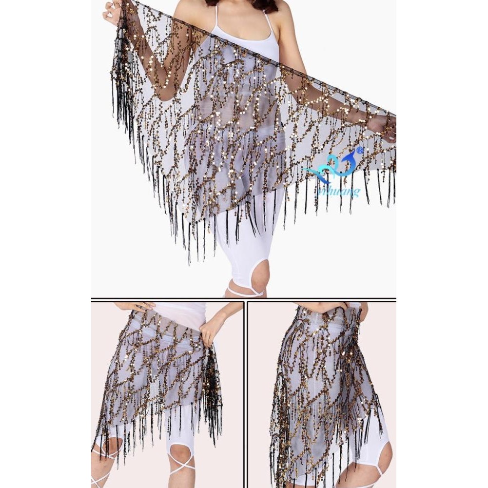 Selendang Hip Scarf Sabuk Belly Dance Payet Tulle Rumbai Tari Kostum